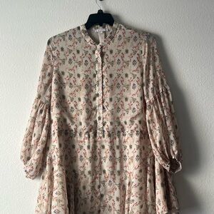 Olivaceous Cream Stylish Mini Dress with Red and Blue Floral Print, Size L